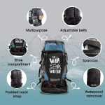 Blue And Black Printed Trekking Hiking Travel Bag